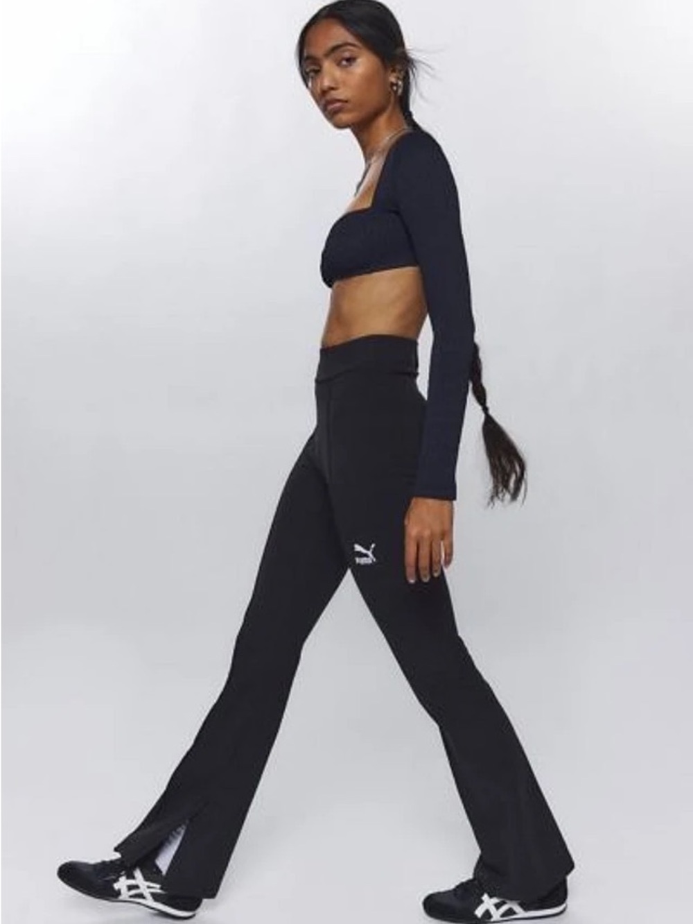 Puma Black Split-Hem Flare Pants with Logo